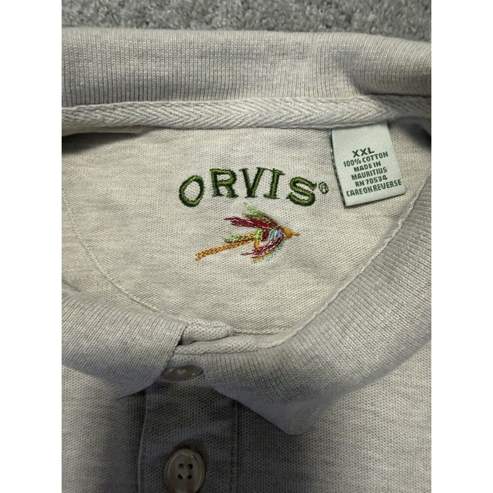 Orvis Men's XXL Long Sleeve Polo Shirt Heather Grey 100% Cotton Pique Fly Logo - Picture 3 of 7